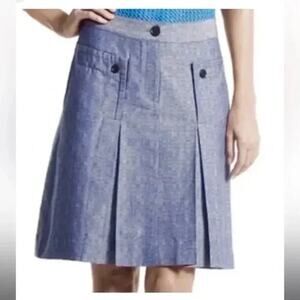 Derek Lam EUC Women's Organic Cotton Pleated Indigo Blue Chambray Skirt 10